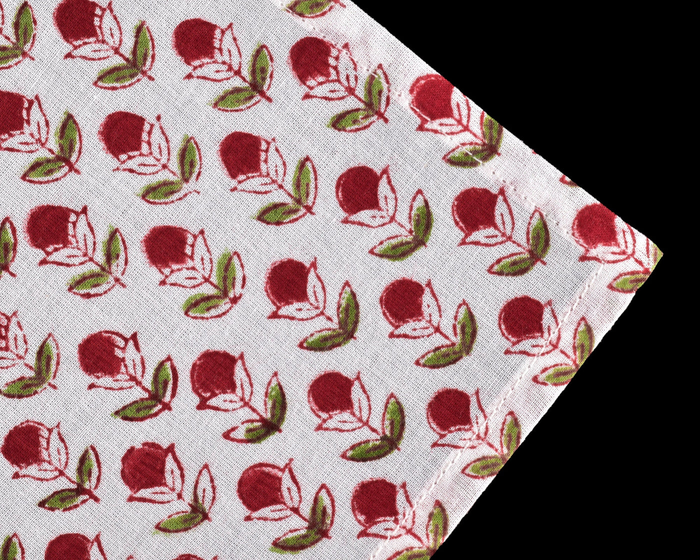 Vermilion Red and Army Green Indian Floral Hand Block Printed 100% Pure Cotton Cloth Napkins, 18x18"- Cocktail Napkin, 20x20"- Dinner Napkins