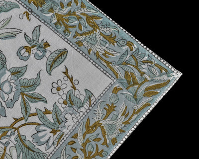 Fabricrush Sage and Olive Green Parrot and Leaves Hand Block Printed Border Cotton Cloth Dinner Napkins Farmhouse Decor, Mother's Gifts