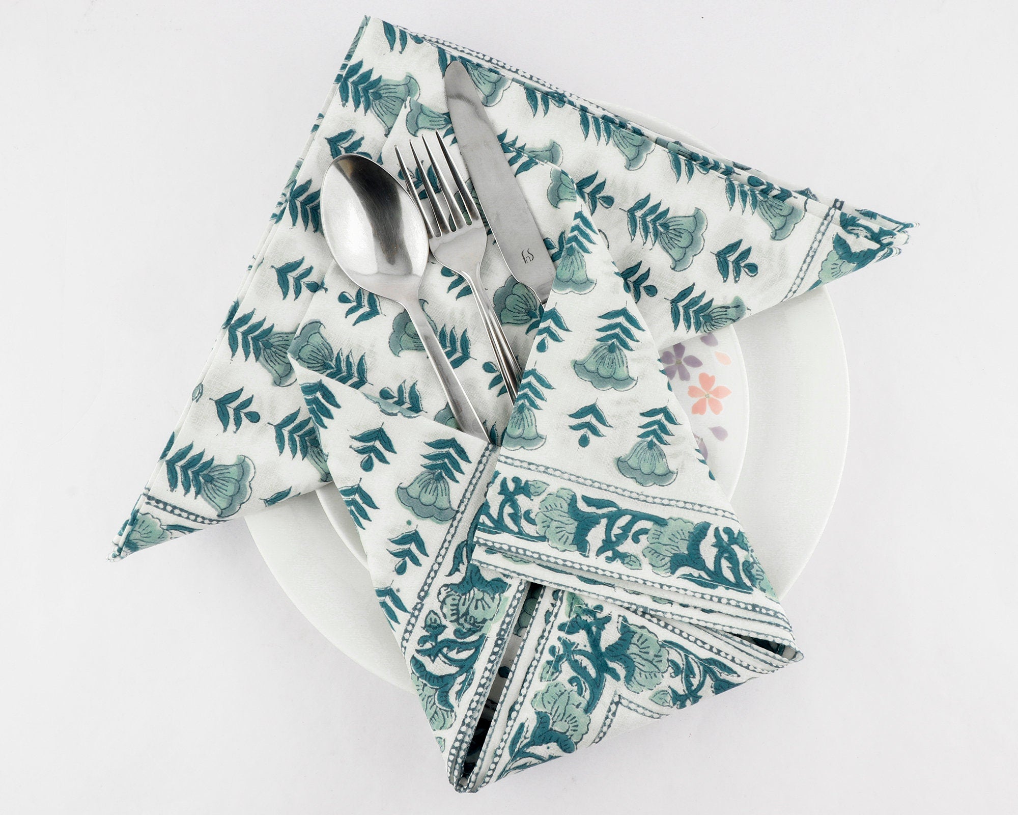 Aquamarine Blue & Turquoise Napkins 20x20* Block Printed 100% Pure Cotton Cloth