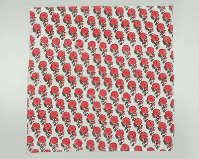Raspberry Red, Army Green Indian Floral Hand Block Printed 100% Pure Cotton Cloth Napkins, 18x18"- Cocktail Napkin, 20x20"- Dinner Napkins