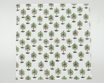Dark Green, Grass Green, Burgundy Red Indian Hand Block Palm Tree Print Cotton Cloth Napkins, 18x18"- Cocktail Napkins, 20x20"- Dinner Napkins