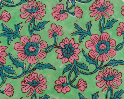 Mint and Pine Green, Salmon Pink Indian Floral Hand Block Printed Pure Cotton Cloth Napkins, 18x18"- Cocktail Napkins, 20x20"- Dinner Napkins
