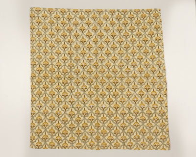 Pale Goldenrod Yellow, Iguana Green Indian Hand Block Floral Printed Pure Cotton Cloth Napkins, 18x18"Cocktail Napkins, 20x20" Dinner Napkins