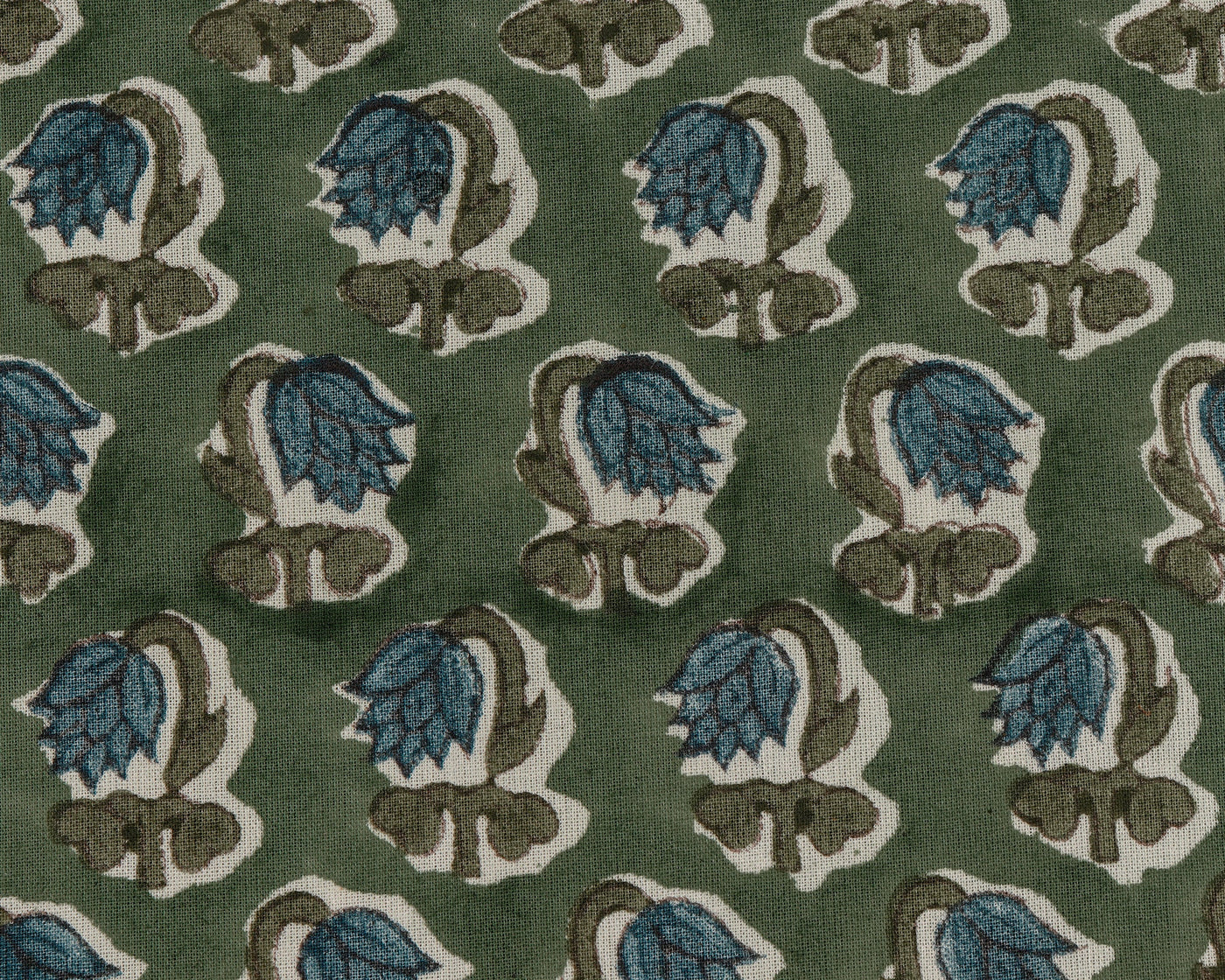 Basil Green, Peacock Blue Indian Floral Hand Block Printed 100% Pure Cotton Cloth Napkins, 18x18"- Cocktail Napkins, 20x20"- Dinner Napkins