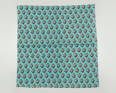 Fabricrush Teal Blue, Mahogany, Salmon Pink Indian Floral Printed Cotton Cloth Napkins, Valentines Gift, 18x18"- Cocktail Napkins, 20x20"- Dinner Napkins