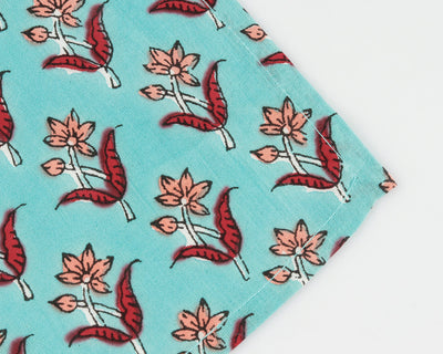 Fabricrush Teal Blue, Mahogany, Salmon Pink Indian Floral Printed Cotton Cloth Napkins, Valentines Gift, 18x18"- Cocktail Napkins, 20x20"- Dinner Napkins