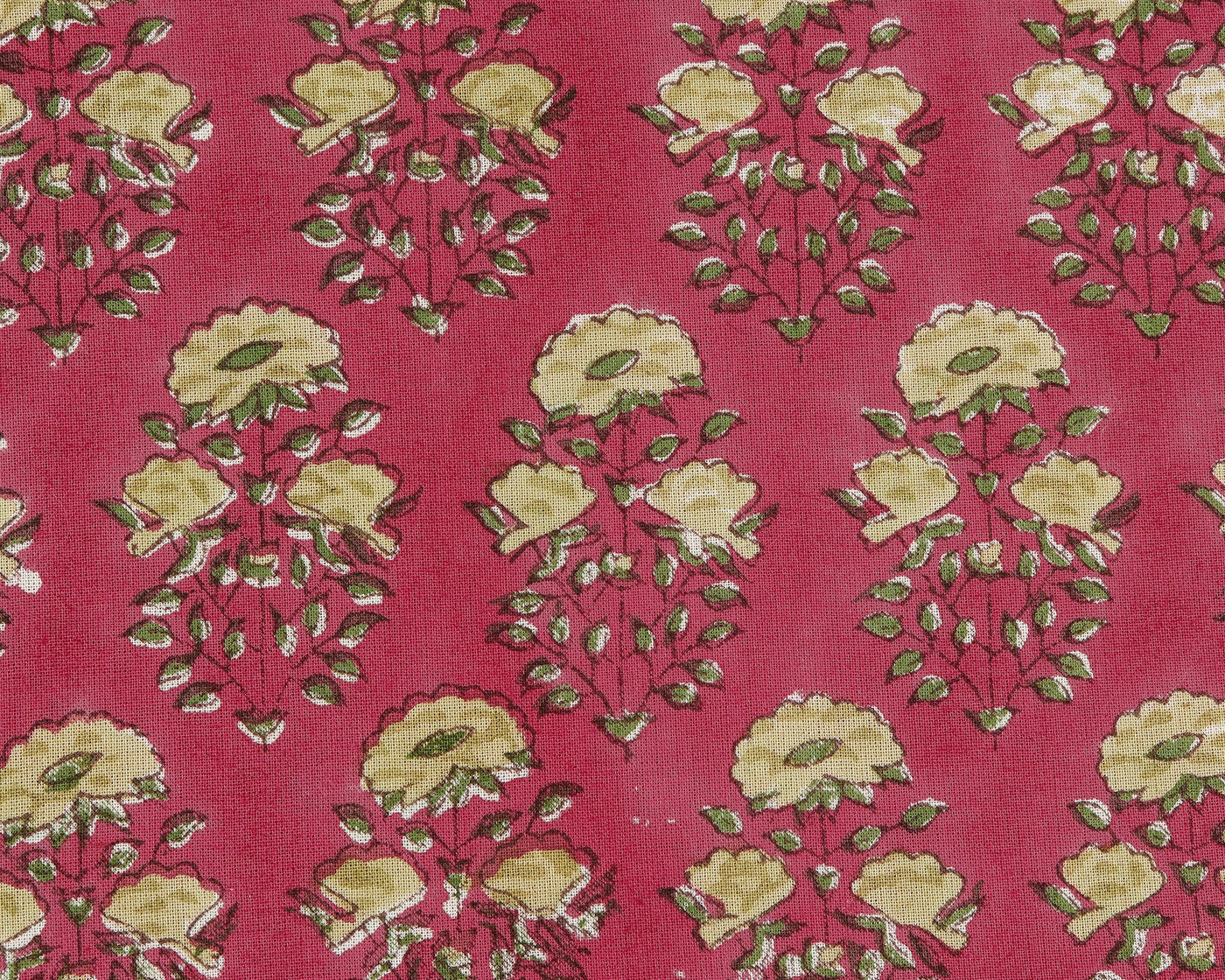 Fabricrush Thistle Pink, Laurel and Olive Green Indian Floral Hand Block Printed Cotton Cloth Napkins, 18x18"- Cocktail Napkin, 20x20"- Dinner Napkins