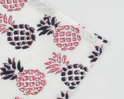 Fabricrush Pink and Blue Indian Pineapple Block Printed 100% Pure Cotton Cloth Napkins 18x18"- Cocktail Napkins, 20x20"- Dinner Napkins