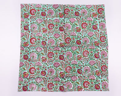 Fabricrush Pastel Mint Green, Dark Cherry, Vermilion Red Indian Hand Block Printed Cotton Cloth Napkins, 18x18"- Cocktail Napkins, 20x20"- Dinner Napkins