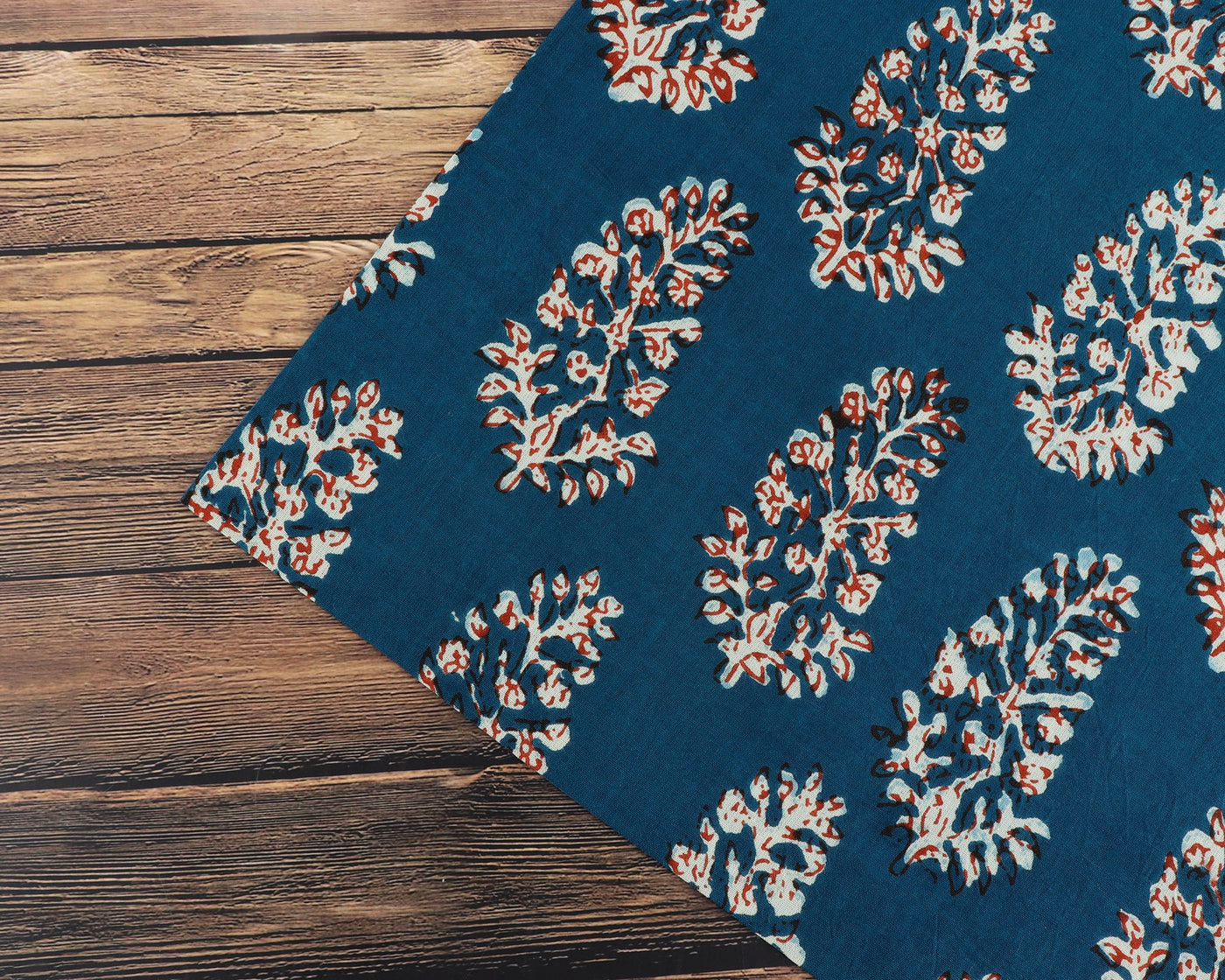 Fabricrush Prussian Blue, Red and White Indian Floral Printed Pure Cotton Cloth Napkins, Christmas Gift, 18x18"Cocktail Napkins, 20x20" Dinner Napkins