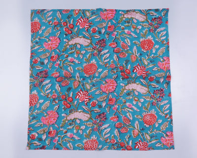 Teal Blue, Carmine Red, Punch Pink Indian Hand Block Floral Printed 100% Pure Cotton Cloth Napkins, 18x18"Cocktail Napkin 20x20" Dinner Napkin