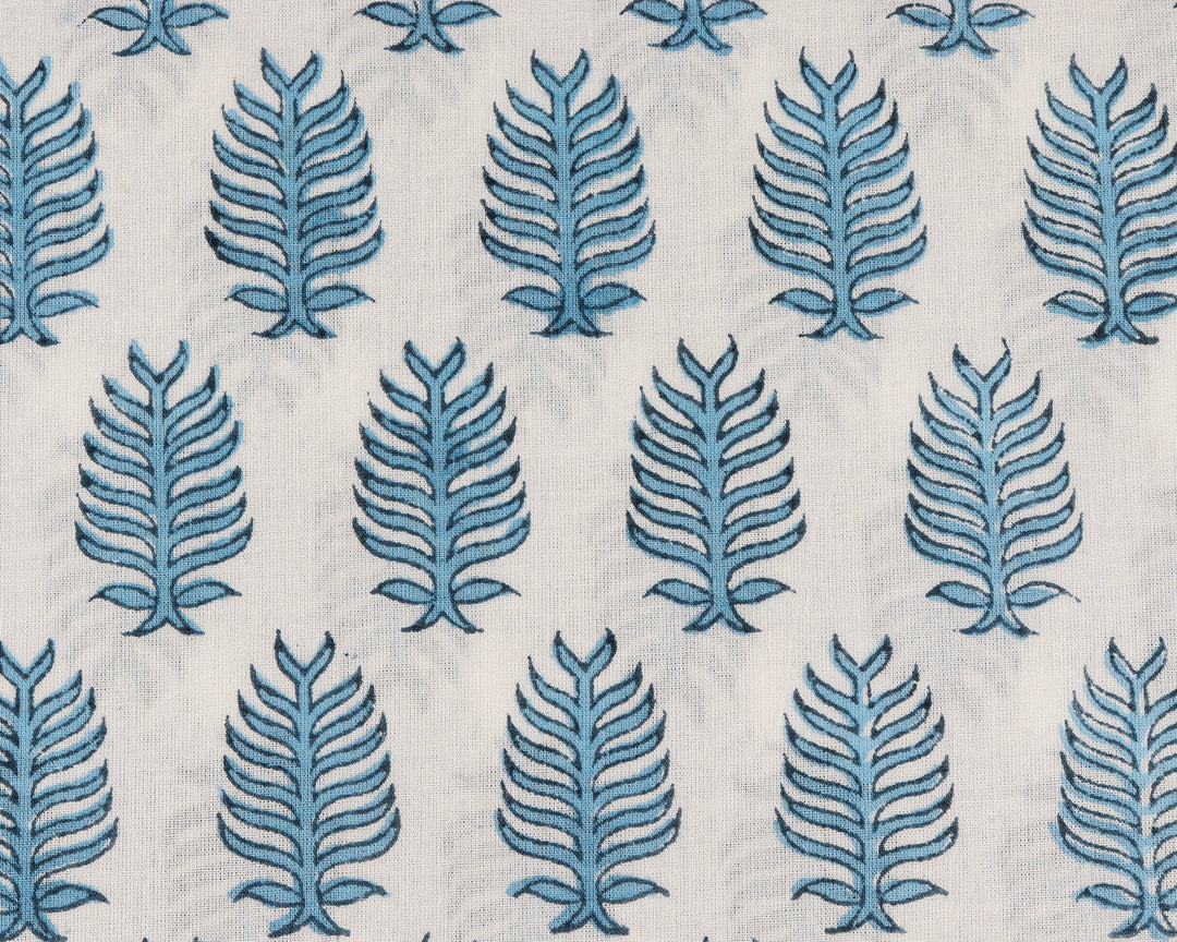 Cerulean Blue Leaf Hand-Block Printed Cotton Cloth