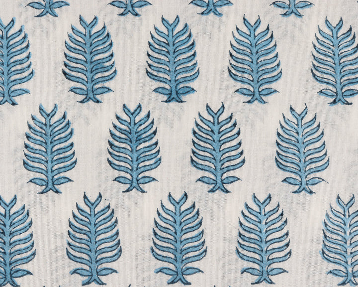 Cerulean Blue Leaf Hand-Block Printed Cotton Cloth