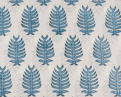 Fabricrush Cerulean Blue Leaf Print Indian Hand Block Leaf Printed 100% Pure Cotton Cloth, Fabric by the yard, Women's clothing Curtains Pillow Cushion