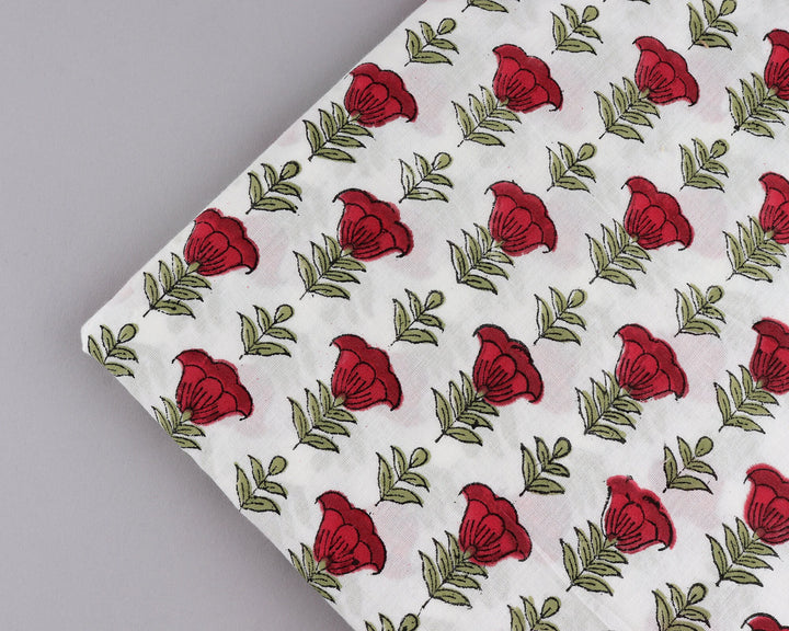 Apple and Cherry Red Hand-Block Printed Cotton Cloth