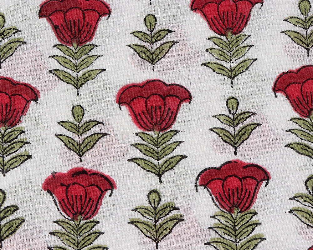 Apple and Cherry Red Hand-Block Printed Cotton Fabric Product Image 2