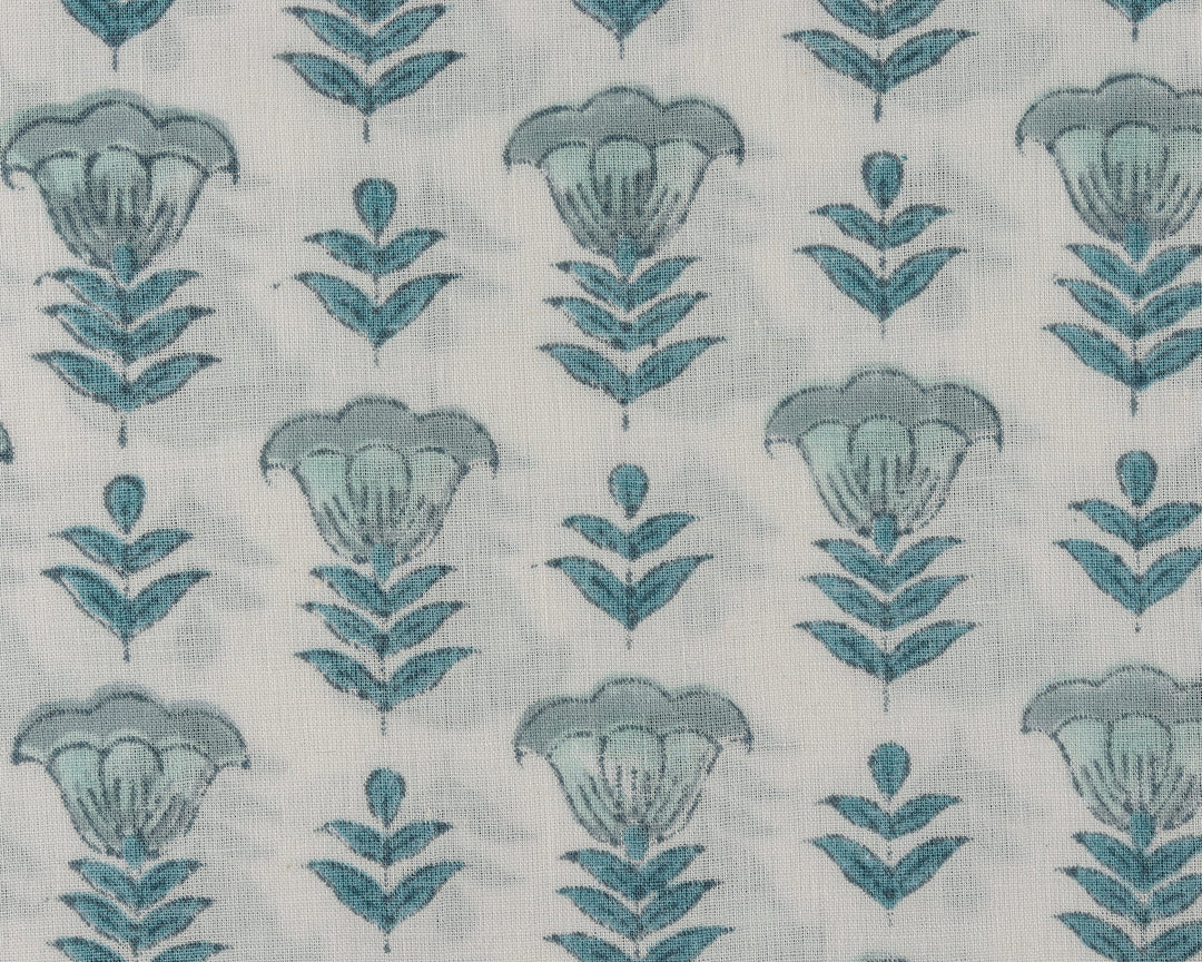 Fabricrush Aquamarine Blue and turquoise Indian Floral Hand Block Printed 100% Pure Cotton Cloth, Fabric by the yard, Women's clothing Curtains Pillows, Gift for her, gifts, Valentine's day, Spring, Easter