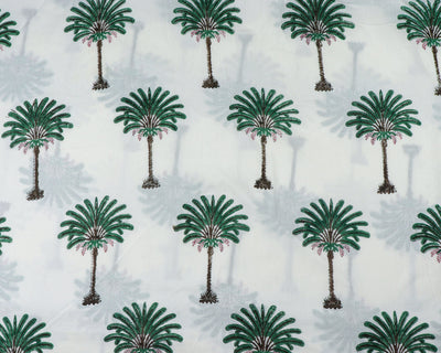 Amazon Green, Brown and Red Indian Palm Tree Hand Block Printed 100% Pure Cotton Cloth, Fabric by the yard, Kimono Skirt Curtains Tablecloth