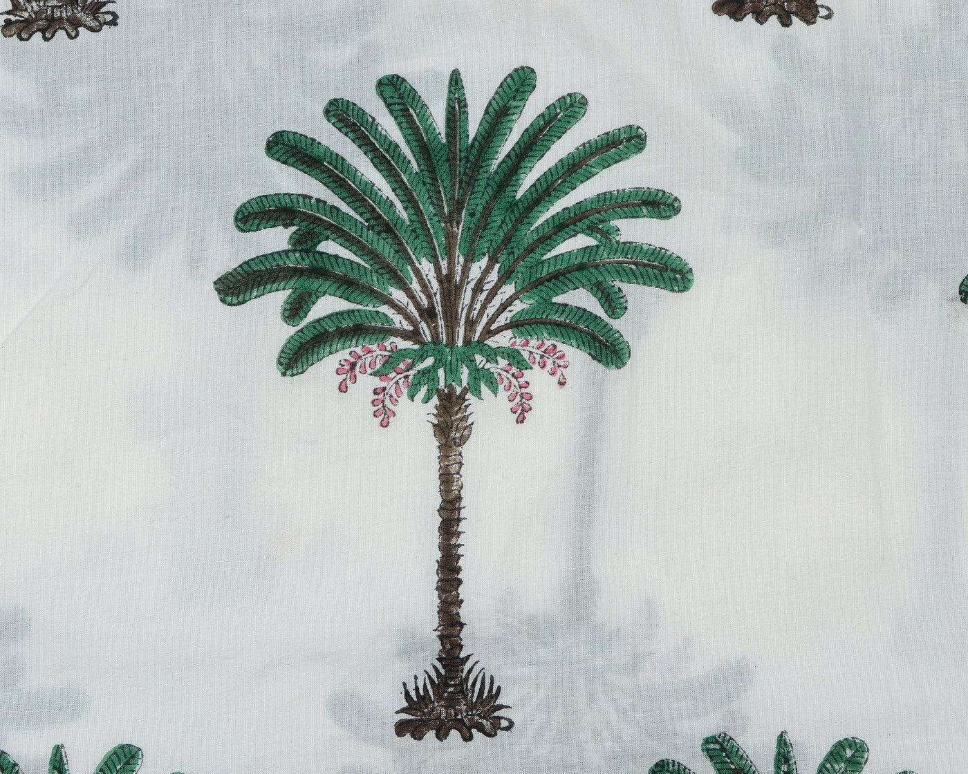 Fabricrush Amazon Green, Brown and Red Indian Palm Tree Hand Block Printed 100% Pure Cotton Cloth, Fabric by the yard, Kimono Skirt Curtains Tablecloth
