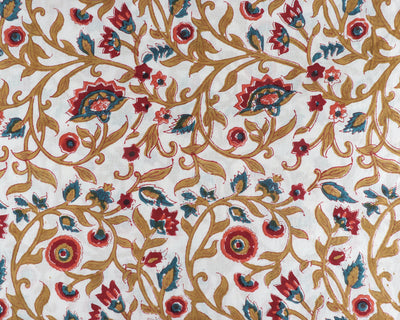 Fabricrush Sangria Red, Dijon Yellow, Yale Blue Indian Floral Hand Block Printed 100% Pure Cotton Cloth, Fabric by the yard, Women's Clothing Curtains
