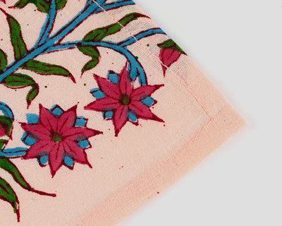 Seashell Pink, Polka Dot Pink, Lapis Blue Indian Hand Block Floral Printed Cotton Cloth Napkins 18x18"-Cocktail Napkins 20x20"- Dinner Napkins