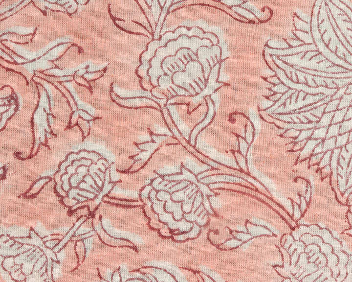 Fabricrush Salmon Pink and White Indian Floral Hand Block Printed 100% Pure Cotton Cloth Napkins, 18x18"- Cocktail Napkin, 20x20"- Dinner Napkins