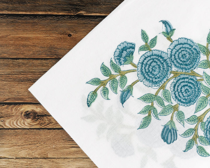 Blue Printed Size-20x20" Floral Hand Block 100% Pure Cotton Cotton Border Napkins