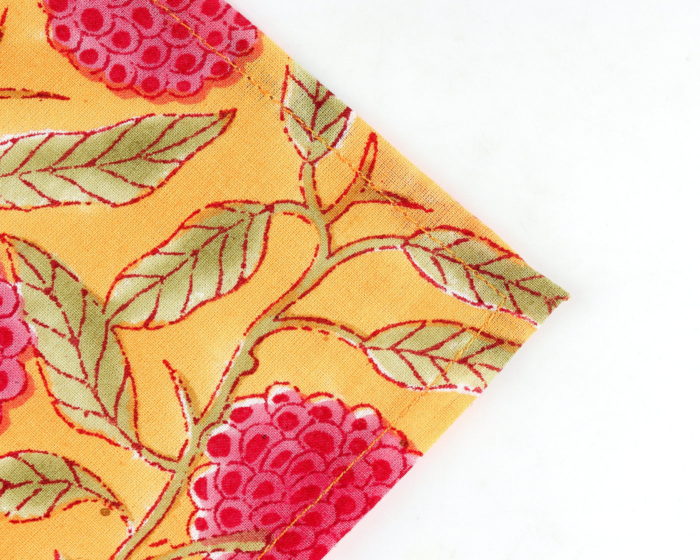Amber Yellow, Rose Pink, Laurel Green Indian Floral Hand Block Printed Cotton Cloth Napkins, 18x18"- Cocktail Napkin, 20x20"-  Dinner Napkins