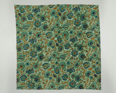 Fabricrush Sage Green, Yale Blue, Peanut Brown Indian Floral Hand Block Printed Cotton Cloth Napkins, 18x18"- Cocktail Napkins, 20x20"- Dinner Napkins