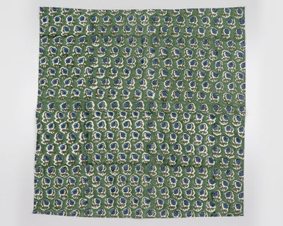 Basil Green, Peacock Blue Indian Floral Hand Block Printed 100% Pure Cotton Cloth Napkins, 18x18"- Cocktail Napkins, 20x20"- Dinner Napkins