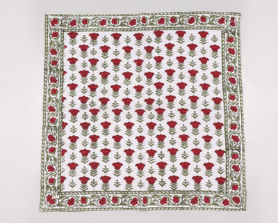 Apple and Cherry Red, Olive Green Indian Floral Hand Block Printed Cotton Cloth Napkins Size-20x20" Set of 4,6,12,24,48 Table Décorationsr