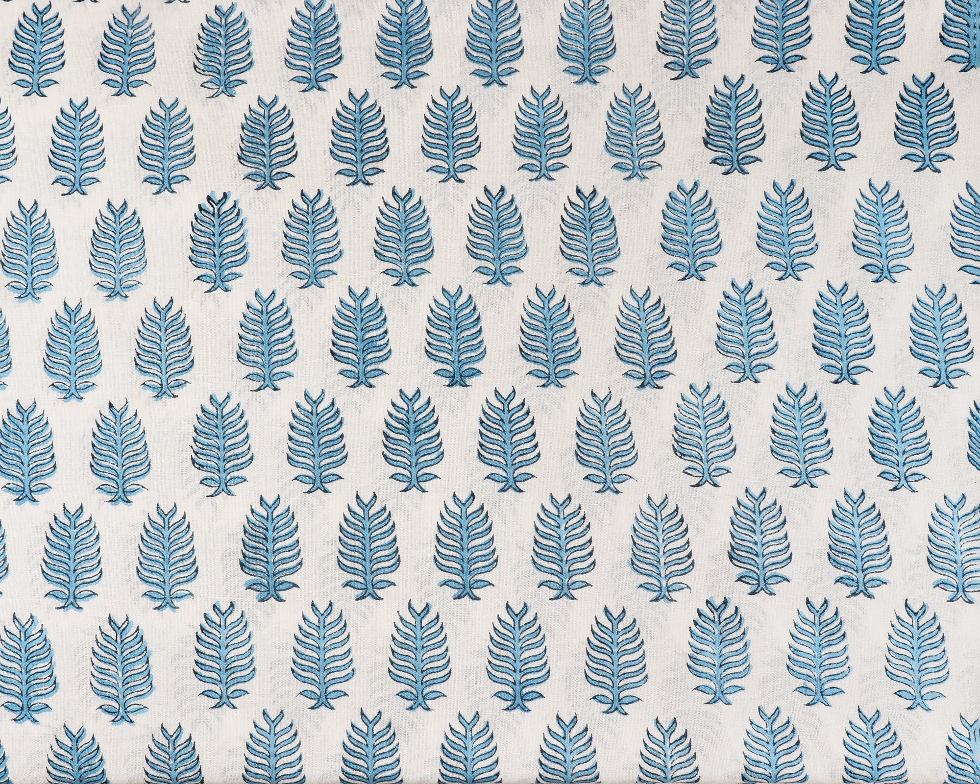 Cerulean Blue Leaf Hand-Block Printed Cotton Cloth