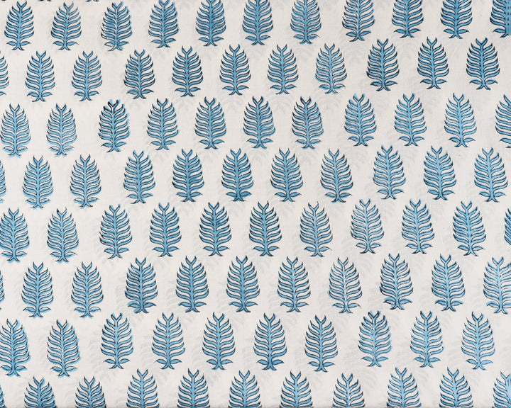 Cerulean Blue Leaf Hand-Block Printed Cotton Cloth