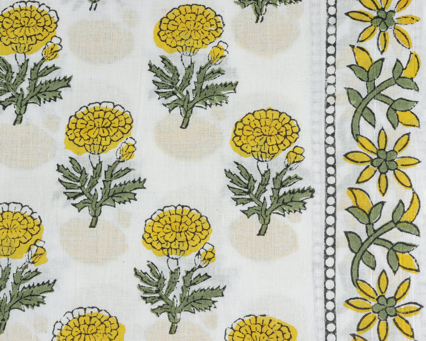 Bumblebee Yellow, Marigold Flower Indian Floral Hand Block Print 100% Pure Cotton Cloth, Fabric by the yard, Women's clothing Wedding Decor