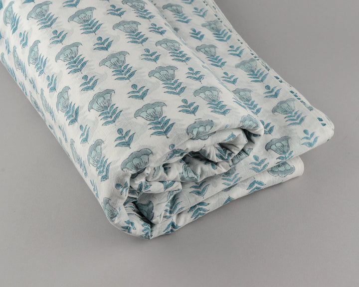Fabricrush Aquamarine Blue and turquoise Indian Floral Hand Block Printed 100% Pure Cotton Cloth, Fabric by the yard, Women's clothing Curtains Pillows, Gift for her, gifts, Valentine's day, Spring, Easter