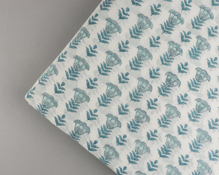 Fabricrush Aquamarine Blue and turquoise Indian Floral Hand Block Printed 100% Pure Cotton Cloth, Fabric by the yard, Women's clothing Curtains Pillows, Gift for her, gifts, Valentine's day, Spring, Easter