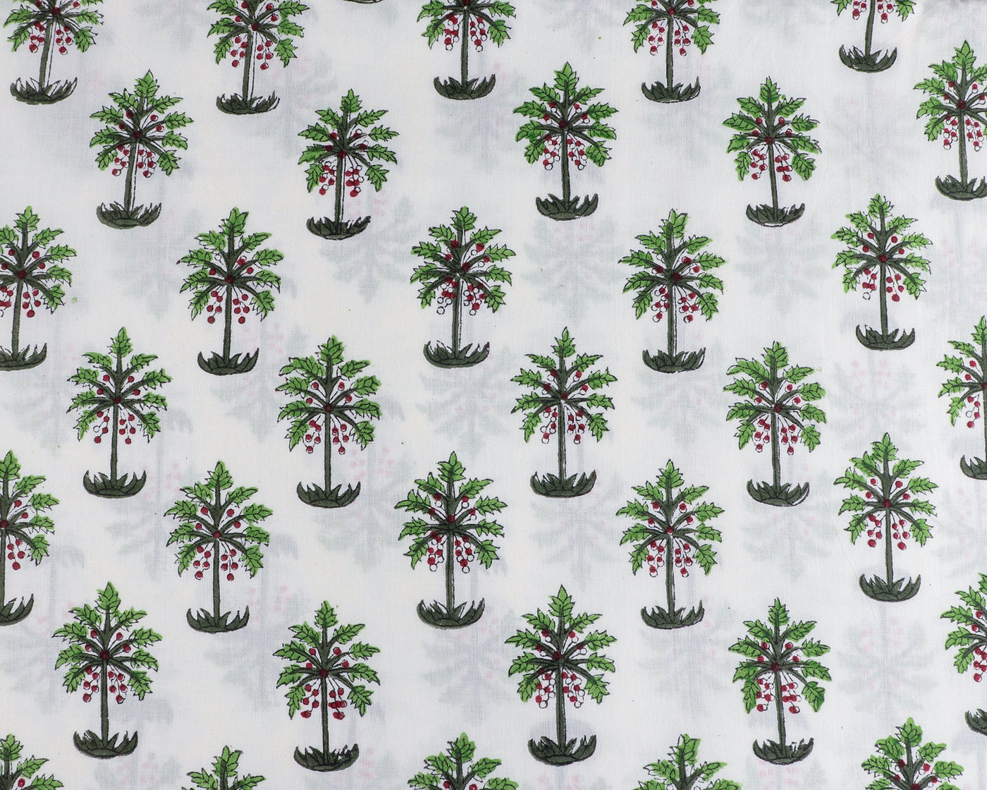 Fabricrush Grass Green, Dark Green and Burgundy Red Indian Hand Block Palm Tree Printed 100% Pure Cotton Cloth, Fabric by the yard, Women's Clothing