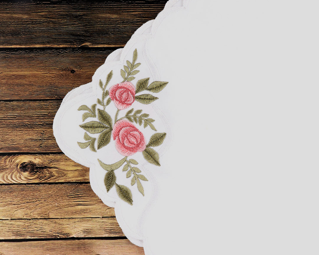 Fabricrush White Soft Cotton Cloth Roses Embroidered Napkins Set, Housewarming Home Wedding Party Farmhouse Events Gift Birthday, Gift for her, gifts, Valentine's day, Spring, Easter