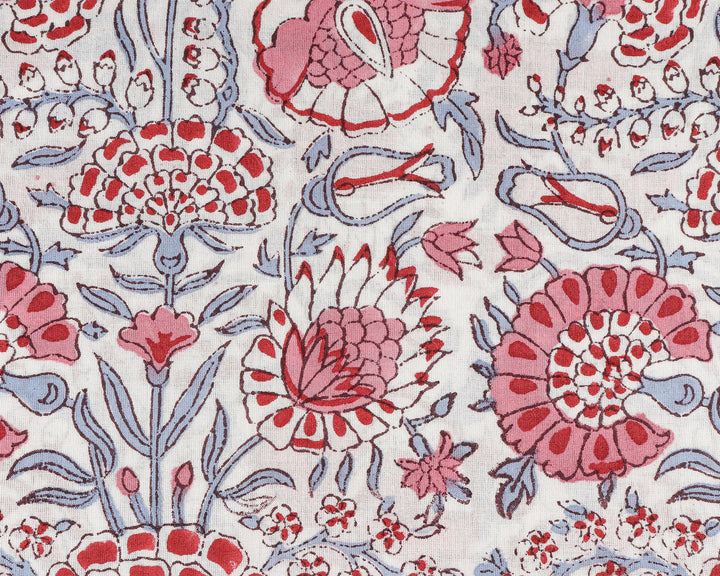 Pigeon Blue, Flamingo Pink Hand-Block Printed Cotton Cloth