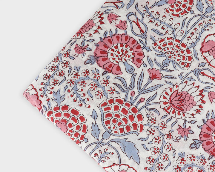 Pigeon Blue, Flamingo Pink Hand-Block Printed Cotton Cloth
