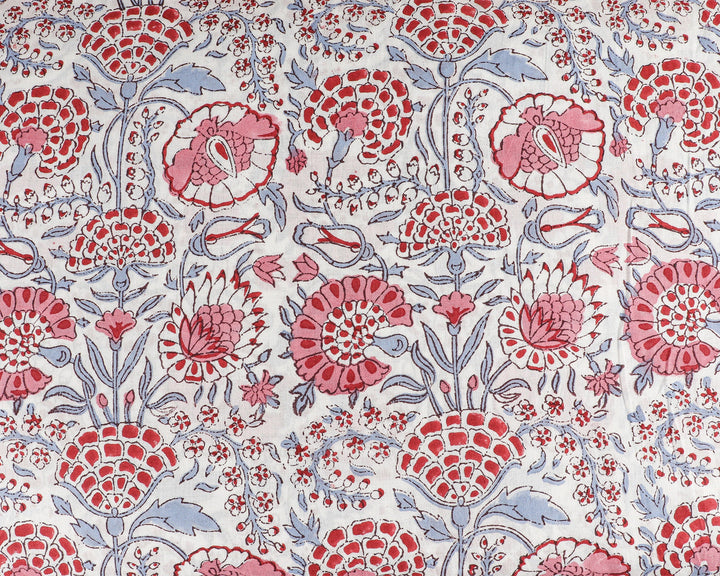 Pigeon Blue, Flamingo Pink Hand-Block Printed Cotton Cloth