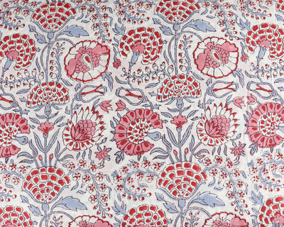 Pigeon Blue, Flamingo Pink Indian Flora Fauna Hand Block Printed Cotton Cloth, Fabric by the yard, Women's Clothing Curtains Pillows Cushion