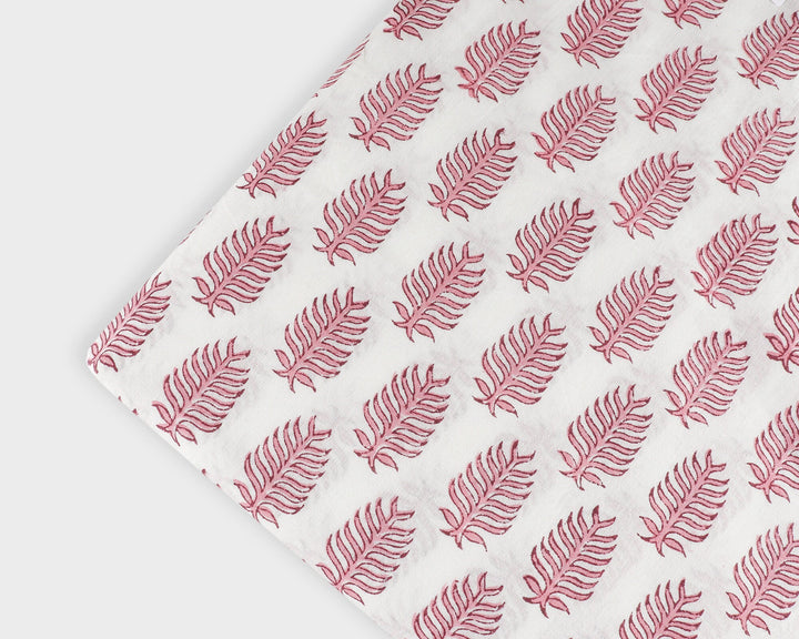 Taffy Pink Leaf Hand-Block Printed Cotton Cloth