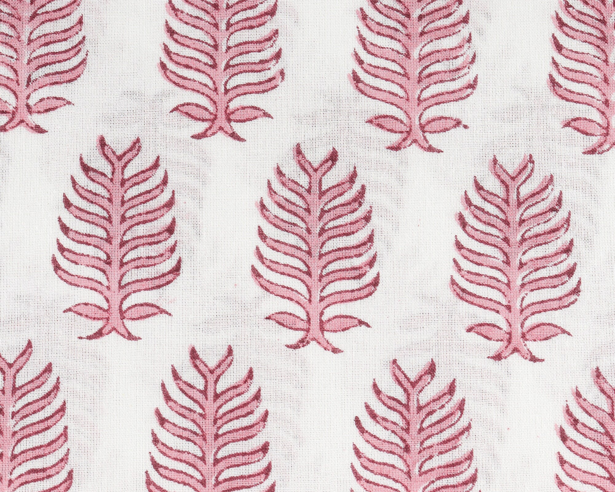 Taffy Pink Leaf Hand-Block Printed Cotton Cloth