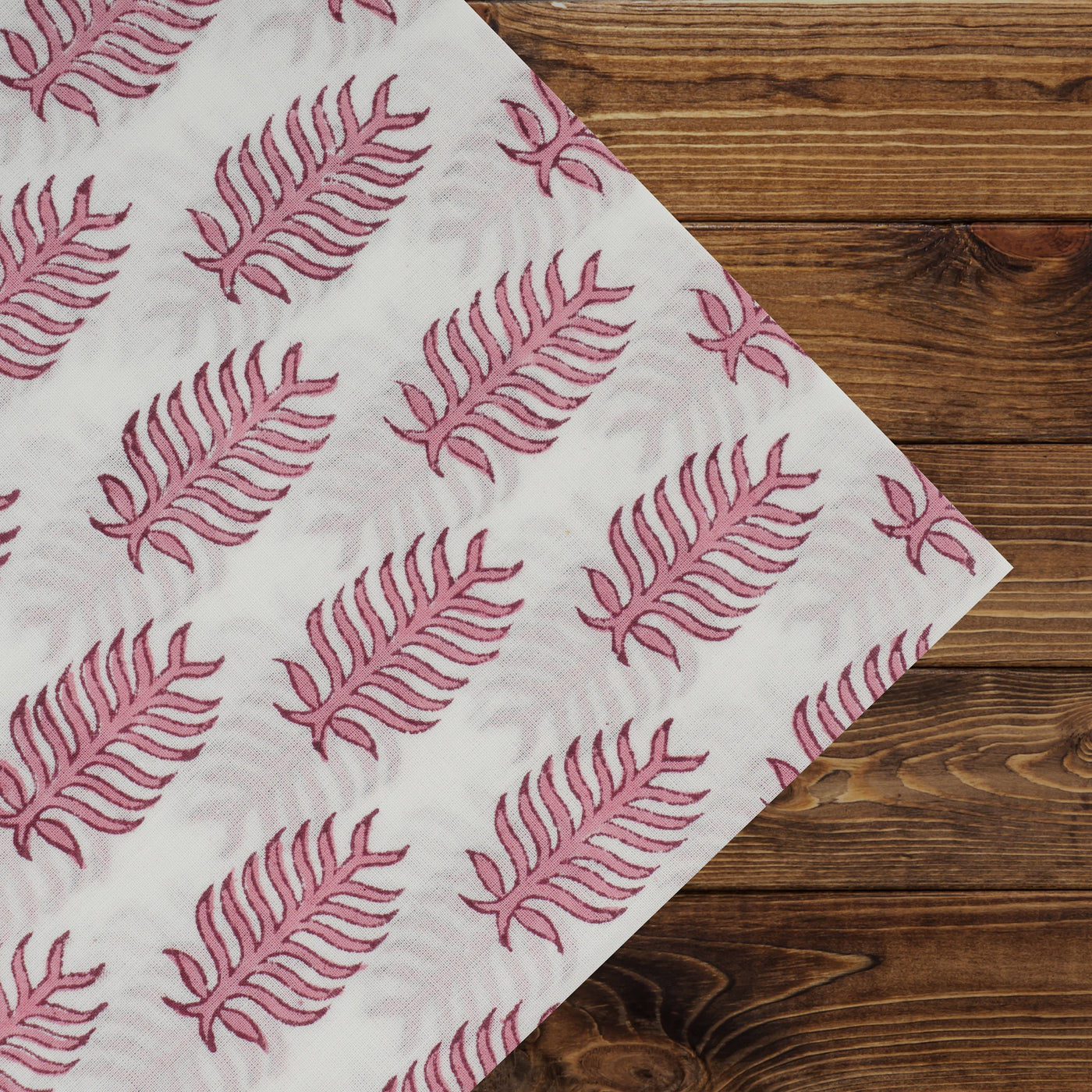 Taffy Pink and White Indian Hand Block Leaf Printed Pure Cotton Cloth Biodegradable Napkins, 18x18"- Cocktail Napkins, 20x20"- Dinner Napkins