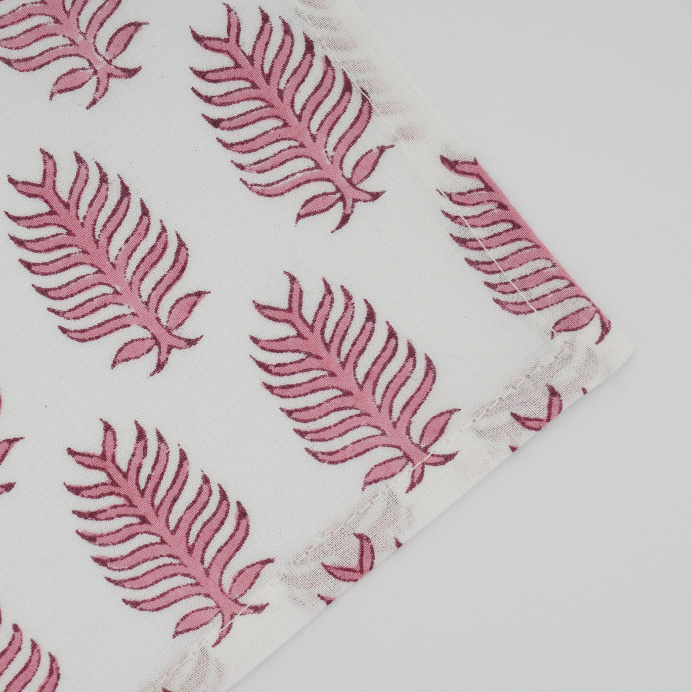 Fabricrush Taffy Pink and White Indian Hand Block Leaf Printed Pure Cotton Cloth Biodegradable Napkins, 18x18"- Cocktail Napkins, 20x20"- Dinner Napkins