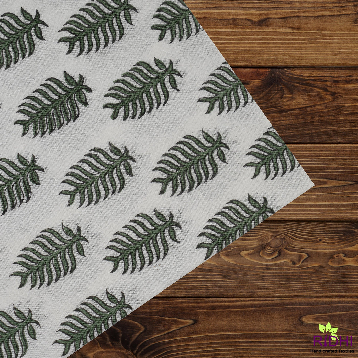 Fabricrush Juniper Green Indian Hand Block Leaf Printed Pure Cotton Cloth Eco-friendly Napkins, Gifts, 18x18"- Cocktail Napkins, 20x20"- Dinner Napkins