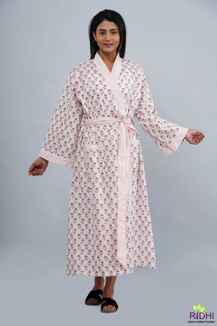 Fabricrush Salmon Pink Kimono, Beach Wear Tunic, Kaftan, Cotton Long Kaftan, Bikini Cover Up, Ethnic Kimono, Robe, Beach Cover Up, Plus Size Night Gown