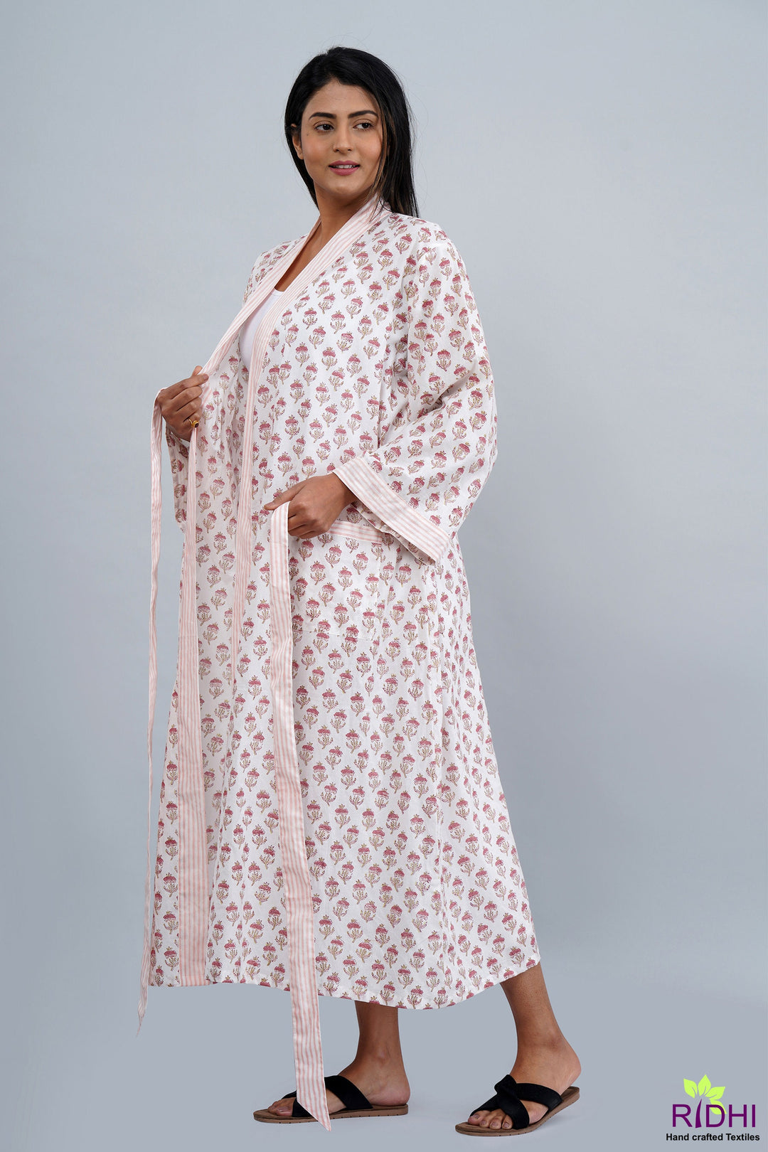 Fabricrush Salmon Pink Kimono, Beach Wear Tunic, Kaftan, Cotton Long Kaftan, Bikini Cover Up, Ethnic Kimono, Robe, Beach Cover Up, Plus Size Night Gown