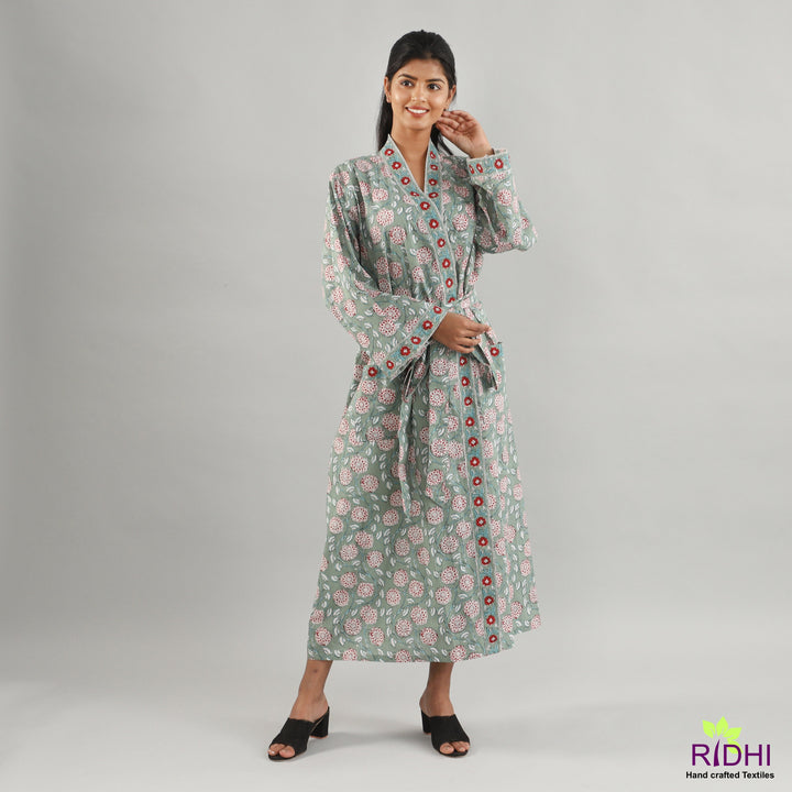 Fabricrush Sage Green pure cotton Robe, Comfort Cotton robe, ladies night gown,kimono dressing gown,bridesmaid gowns, women bathrobe, Ladies Beach Wear